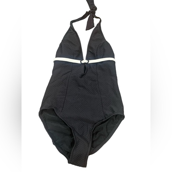 NWOT Jatzen Vintage One Piece Swim Suit Black Halter Top Size 12 Summer Swimwear - Picture 2 of 9